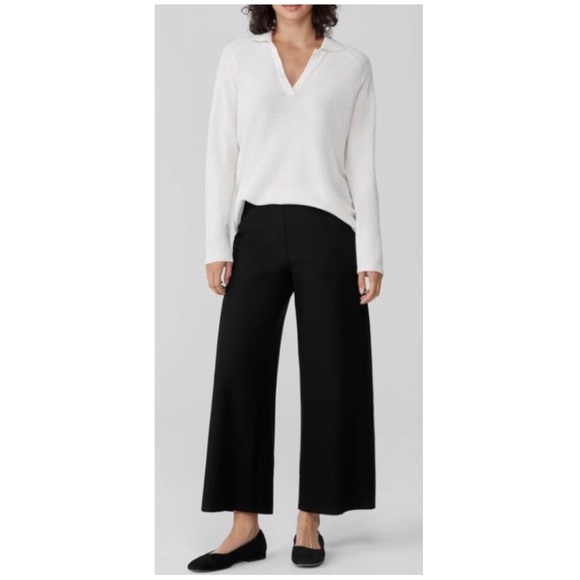 Eileen Fisher Black Flat Front High-Rise Wide Leg Ankle Crop Linen Pants Small - Picture 16 of 16